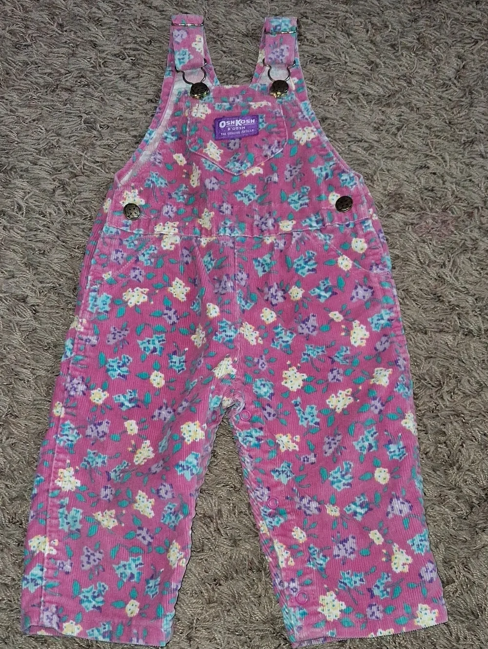 Vintage Oshkosh B'gosh  Corduroy Overalls Outfit Size 18m 18 Months Floral Girls